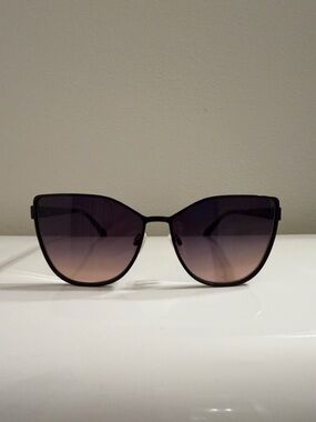 Quay Australia Cat-Eye Sunglasses in Black with Purple-Brown Gradient Lenses